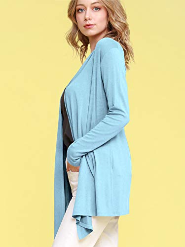 Image of Lock and Love Women's Draped Front Open Asymmetrical Cardigan - Casual Long Sleeve Lightweight Duster