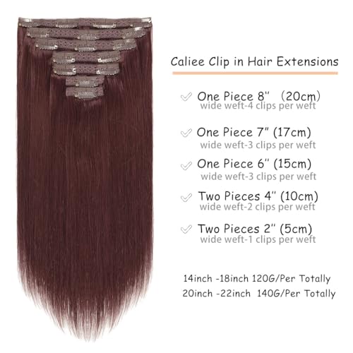 Caliee Clip in Hair Extensions Real Human Hair Burgundy Wine Red Color Double Weft Lace Invisible Silky Straight Hair Extensions Clip ins for Full Head 120 G 14 Inch2