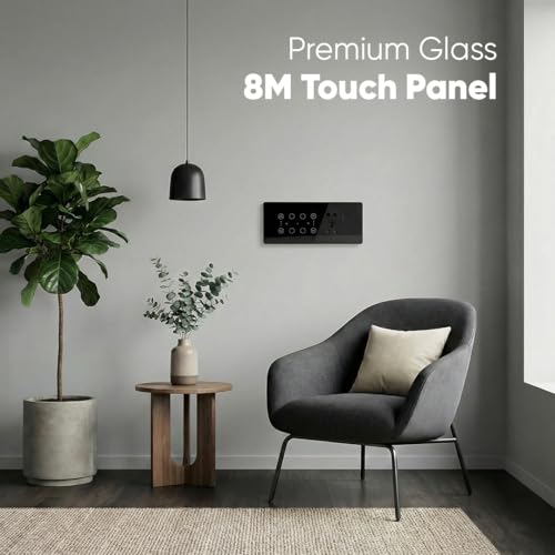 Image of AZIOT Smart Premium Toughened Glass Touch Switch Panel | Elevate 8 Module (4 Switch + 2 Fan + Socket) | WiFi + BLE | No Hub Required | Compatible with Alexa, Google Assistant & Siri | Black
