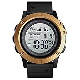 TONSHEN Mens Waterproof Sport Digital Watch Outdoor LED Electronic Alarm Stopwatch Countdown Plastic Watches (Gold)