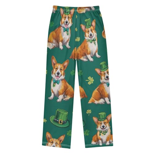 Corgi Dog Lucky Clovers Boys Long Pants Soft Trousers Elastic Waist Kids Lounge Bottoms with Pockets S-XL2