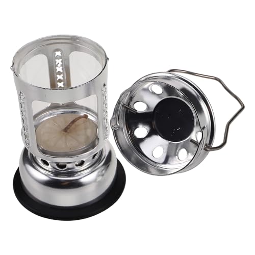 GARVALON Farol de Vela Plateado para Camping y Pesca Nocturna Lámpara Portátil de Aleación de Aluminio Ligera con Base y Función de Suspensión Resistente al Viento para Actividades al
