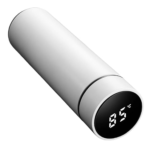 TAKEY水筒 500ml スマートボトル 魔法瓶 真空断熱 直飲み 蓋付き 温度表示 304ステンレス鋼 ボトル 保温 保冷 水洗い可 大容量 軽量 持ち運び便利 ビジネス アウトドア 黒 おしゃれ 温度計付き (23*6.5cm,ホワイト)