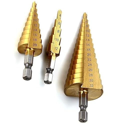 3 Pcs HSS Steel Step Cone Drill Titanium Bits Set – Multi-Size for Metal, Wood & Plastic, Durable & Versatile Drill Set 1 3 Pcs HSS Steel Step Cone Drill Titanium Bits Set – Multi-Size for Metal, Wood & Plastic, Durable & Versatile Drill Set