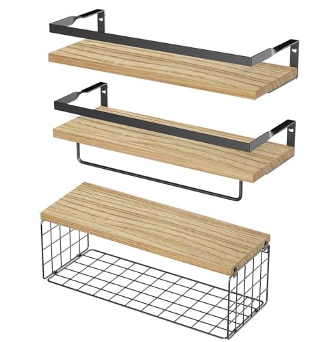 Conjunto de 3 Piezas de Repisas Flotantes para Pared, Estantes de Flotantes con Toalleros y cestas de Almacenaje. Estanterías de Moda y Duraderos para...