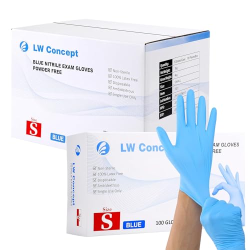 LW Concept Blue Nitrile Gloves Disposable Strong 4mil Cooking Mechanic Gloves Latex Free Powder Free (1000 pcs LW7001-Small)