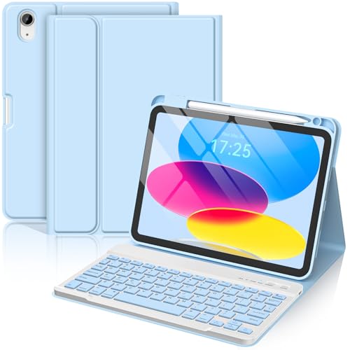 CC Store for iPad A16 11th 10th Generation Case with Keyboard - Detachable Folio Keyboard Cover with Pencil Holder for iPad 11-inch A16 2025 10th Gen 10.9 Inch 2022(Blue) - image 1