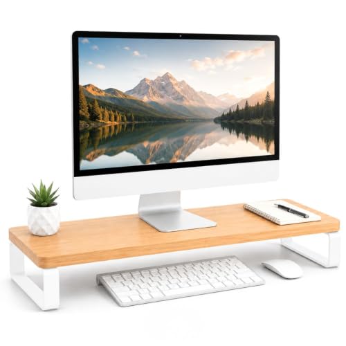 Image of Decorlay Engineered Wood Monitor Stand Riser for Desk with Metal Legs, Desktop Organizer & Computer Screen Stand, Laptop Stand Shelf with Keyboard Storage, Tabletop Desk Organizer for Home Office Accessories