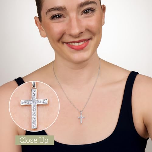 GILDED 1/10 ct. T.W. Lab Grown Diamond (SI1 Clarity, F Color) and Sterling Silver Cross Pendant with an 18 Inch Spring Ring Clasp Cable Chain3