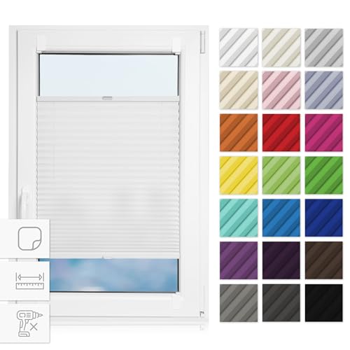 Estika Custom Plissee zum Kleben - Premium Kollektion 23 Stofffarben - Schnelle und einfache Montage - Breite 30-129 cm, Höhe 50-149 cm - Rollos für Fenster