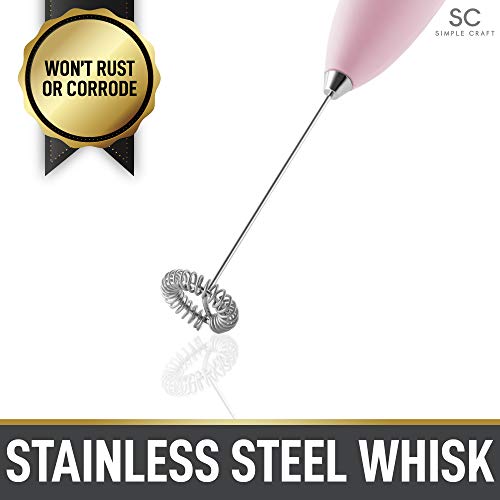Simple Craft Milk Frother Handheld Drink Mixer - Mini Coffee Frother Electric Handheld Foamer With Stainless Steel Whisk & Stand - Portable Frother Electric Whisk For Coffee, Latte, Matcha (Pink)