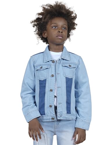 Image of KiddoPanti Boys Denim Jacket | Cotton Poly Blend with Spandex | Washed Denim, Full Sleeve | Button Closure & Front Flap Pockets | Collared Neck
