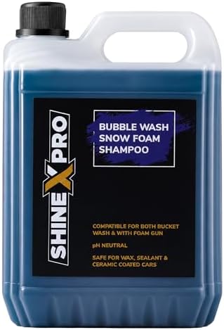 ShineXPro 5 Ltr Car Wash Shampoo Concentrate - pH Neutral, Thick Suds With Shine Enhancing Formula - Bubblewash Snow Car Foam Shampoo That Works With Both Bucket Wash And Foam Cannon