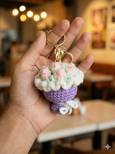 Image of Handmade Crochet Flower Keychain for Bags Keys Purse Backpack Cute Aesthetic Yarn Keyring Bag Charm Handmade Soft Thread Flower Keychain for Girls Women Kids Gifting and Daily Use