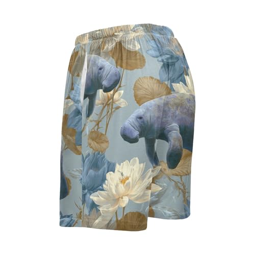 Men's Short Pajama Bottoms Daisy Manatee Floral Home Casual Sleep Pants2