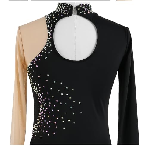 Vestido de competição de patinação artística para mulheres meninas renda manga longa feito à mão flo