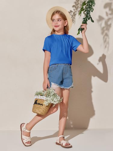 Image of Haloumoning Girls Pleated T Shirts Kids Summer Short Sleeve Fashion Tops Tees 5-14 Years