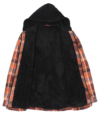 Image of ZENTHACE Mens Sherpa Lined Flannel Shirt Jacket with Hood,Full Zip