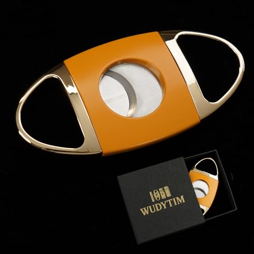Wudytim Stainless Steel Cigar Cutter with Gift Box,Double Blade for a Precise Perfect Cut(Orange Gold)