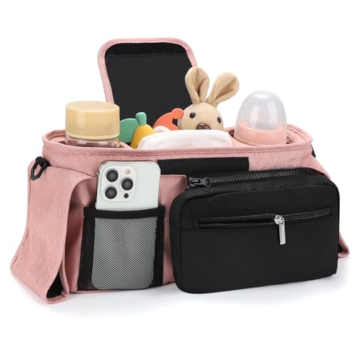 image for Accmor Universal Stroller Organizer with Insulated Cup Holder Detachab