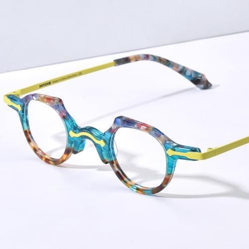 Image of HEPIDEM Acetate Glasses Frame Alloy Temple Men Small Retro Round Eyeglasses Women Optical Spectacles