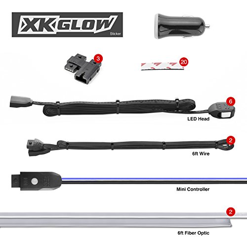 6pc LED Head 2pc 6ft Fiber Optic Roll Light Kit XKchrome App Controlled Bluetooth Enabled Automotive Car Truck Dash Door Interior Architectural Home Indoor Accent Flexible w/Mounting Tab 5V Advanced - Thumbnail 2