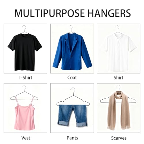 Seuqhck Rutschfeste Metall-Kleiderbügel, Draht-gummibeschichtete Kleiderbügel mit runden Kerben, robust, platzsparend, für Hosen, Trägerkleid, Hemd, Camisole schwarz, 50 Stück