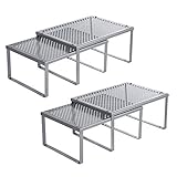SONGMICS Cabinet Shelf Organizers, Spice Racks, Stackable, Expandable, Set of 4 Metal Kitchen...