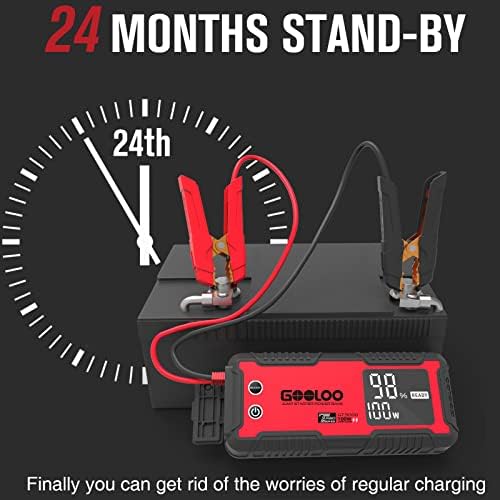 GOOLOO GT3000 Jump Starter 3000A 100W 2-Way Fast Charging, 12V Lithium Portable Car Battery Booster Pack, IP65 Power Bank Charger Box with Jumper Cables for 8L Diesel and 10L Gas Engines