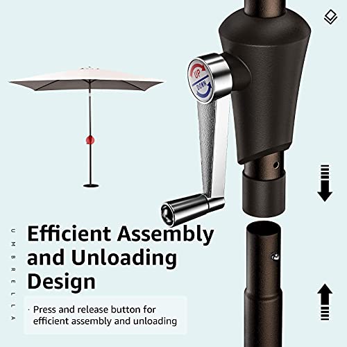 ROWHY 6.5 x 10ft Rectangular Patio Umbrella Outdoor Table Umbrella Market Umbrella with Push Button Tilt and Crank Portable Garden Sunshade UV Protection Waterproof for Lawn Garden, Backyard, Beige - Thumbnail 4