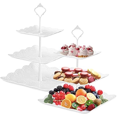Cupcake Stand,2 Pack of Cupcake Stand Dessert Plates Mini Cakes Fruit Candy Display Tower Cookie Tray Rack Candy Buffet Holder Plastic Cake Stand for Wedding Home Holiday Birthday (Square) Cover