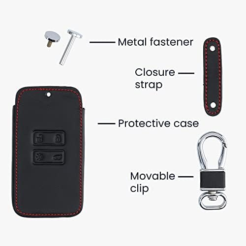 kwmobile Car Key Cover Compatible with Renault 4 Button Car Key Smart Key (only Keyless Go) - PU Leather Car Key Fob Cover - Rally Stripe Red/Black