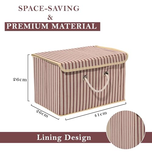 Image of Kuber Industries Foldable Drawer Organizer (Large) | Storage Box with Lid & Handle | Clothes Organiser for Wardrobe & Cupboard | Lining-Print | Cream