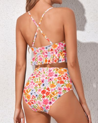 Image of Women Ruffle Bikini Set High Waisted Tummy Control Two Piece Swimsuits