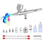 Gocheer Airbrush Set AG131 – mit 3 Düsensätzen (Nadeln 0,2/0,3/0,5 mm, Farbbehälter mit 40/20/9 ml Fassungsvermögen, 2 Schlauchanschlüsse) für Tortendekoration, Tätowierung und Modellbau