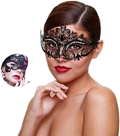MYMENU Masquerade Mask for Women Shiny Rhinestone Venetian Party Prom Ball Metal Mask