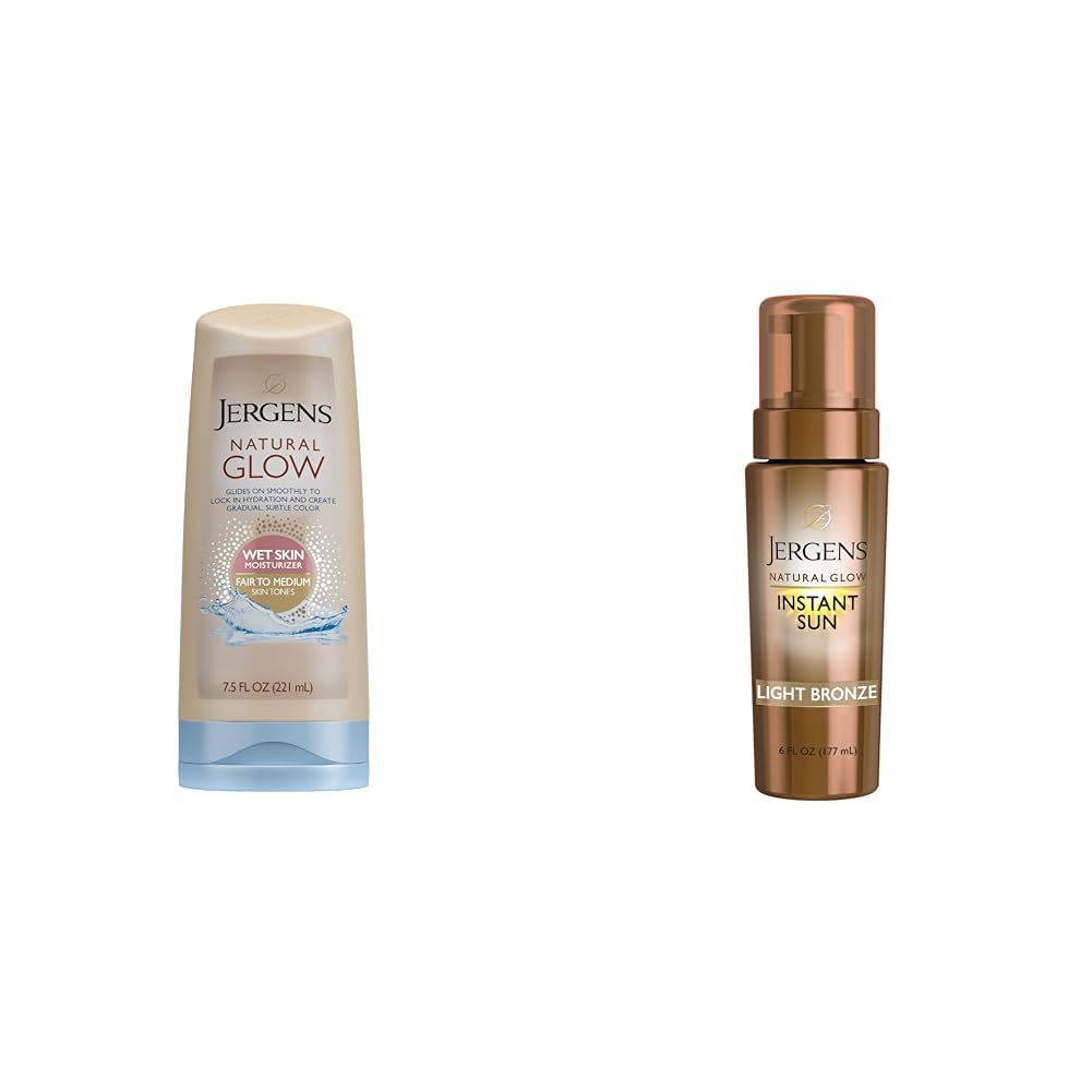 Natural Glow In-shower Lotion, for Fair to Medium Skin Tone, Wet Skin, Sunless Tanner Locks & Natural Glow Instant Sun Body Mousse, Self Tanner for Light Bronze Tan