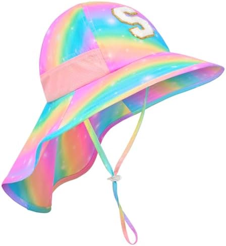 Kids Sun Hat for Girls UV Protection Wide Brim Mesh Toddler Summer Beach Fishing Hat with Neck Flap for Girls 3-8 Years