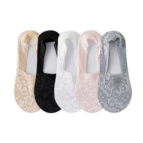 KIASRZN New Women's Lace Flower Cotton Bottom Invisible Socks,Women's No Show Lace Low Cut Socks (5 Colors,One Size)