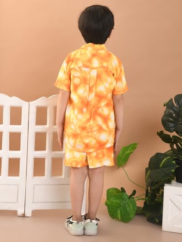 Image of superminis Baby Boys Rayon Tie-Dye Printed Co-ord Set With Notched Collar Shirt and Shorts