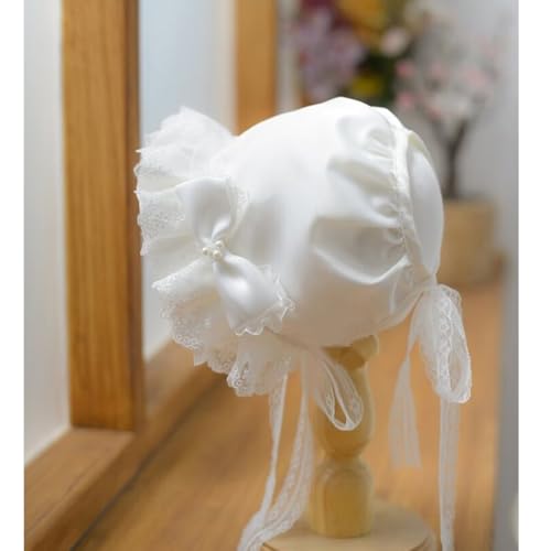 White Baby Girls Bonnet Lace Hat Caps Baptisma hat Infant Princess Sun Hat Flower Bonnet3
