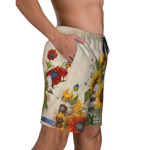 Bees Sunflowers Daisy Rose Flowers Print Men's Beach Pants Lightweight Quick-Dry Swim Pants with Mesh Lining for Men3