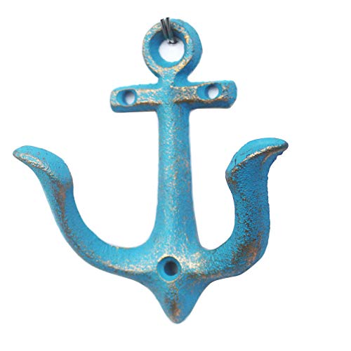 Realideas Blue Rustic Cast Iron Nautical Anchor Design Wall Hooks Coat Rack Antique Shabby Chic Bathroom Towel Hook Key Holder thumb #1