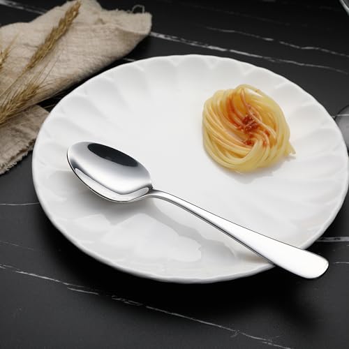 Image of Amazon Basics Stainless Steel Dishwasher Safe Dinner Spoons with Round Edge, Large Tablespoons, Substantial Weight, 7.9 inches, Silver, Pack of 12