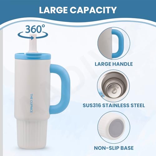Image of 1000ML Stainless Steel Tumbler with Lid, Straw & Tea Filter | Hot and Cold Double Insulated Sipper Mug | 100% Leak Proof Coffee Tumbler Cupholder for Office, Gym, Travelling White
