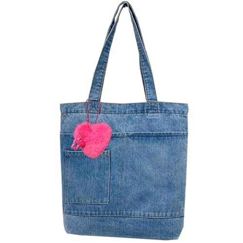 Image of Farm4Far Denim Cute Pink Plush Love Tote Shoulder Sling Hand Bags