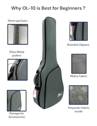 Image of Olive Padded Acoustic Guitar Instrument Bag - 15mm Protection Water-Resistant Gig Bag | OL-10 Cases