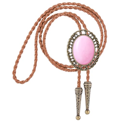 Image of Jeilwiy Bolo Tie for Men Real Stone Westwern Cowboy Ties Silver Bolos Women Leather Necktie Gift for Birthday Christmas