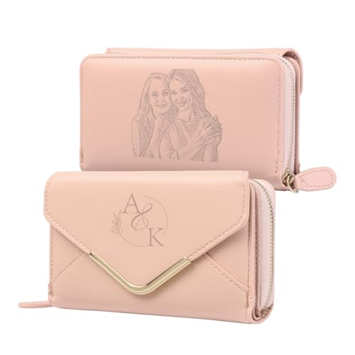 Personalized Wallets for Women: Custom Name Photo Birthflower Long Womens Wallet - Mothers Day Anniversary Birthday Gifts for Mom Grandma Ladies (Style 1)