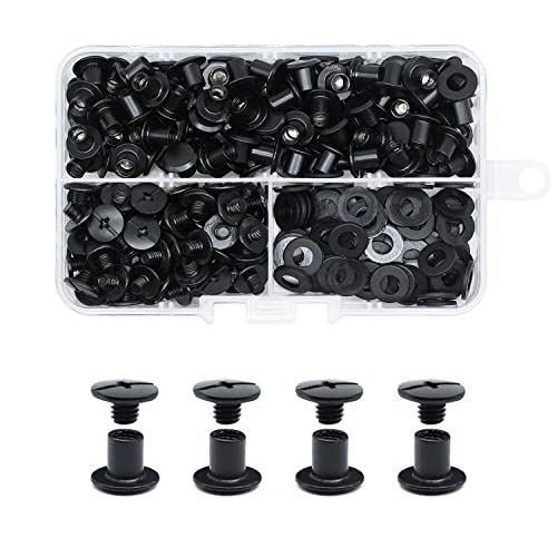 JINTANG 90Set Chicago Screws M5x5mm Binding Screws Kit Phillips Head Chicago Binding Screw Post Matte Black Nail Rivet Chicago Button for DIY Leather Belt Backpack Bag Collar Harness Shoes Bookbinding